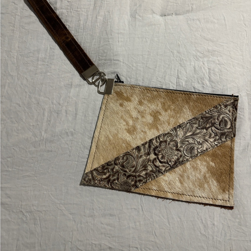 Elegant Tan and Brown fur Wristlet Clutch
